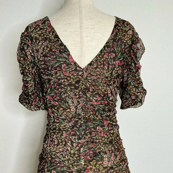 MISA Rebecca Tiered Ruched Floral Chiffon Dress Short Sleeve Size Small - Picture 8 of 15